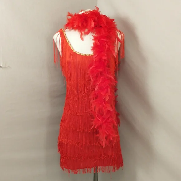 California Costumes | Dresses | Red Flapper Dress California Costumes W  Feather Boa Roaring Twenties Sexy Fringe | Poshmark